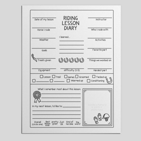 Riding Lesson Diary Card / Journal Template