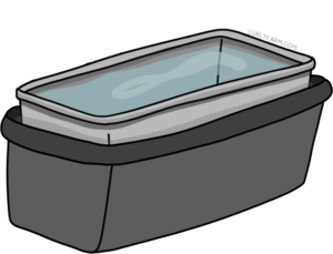 A horse trough nestled inside of a larger trough, to insulate from freezing cold temperatures.