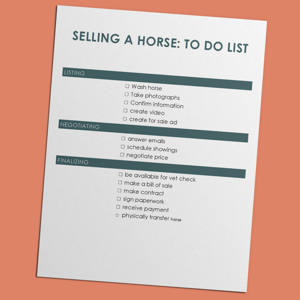To do list for selling a horse.