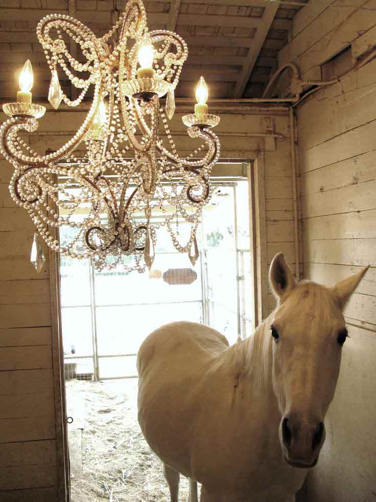 chandelier in a horse barn.